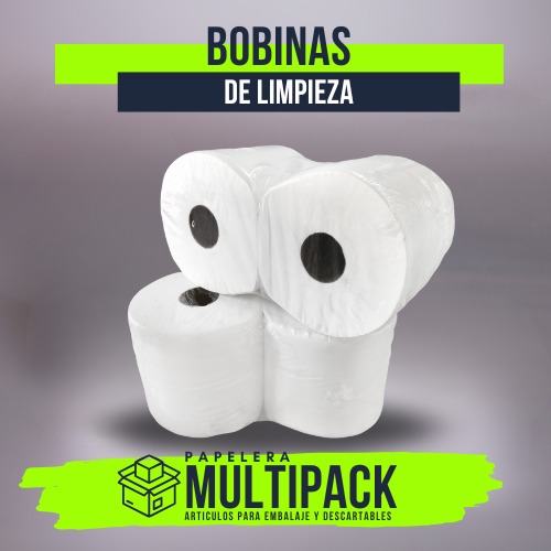 Bobina de Limpieza Industrial 25 cm x 400 mts | Pack x2 - Multipack Pack de 2 bobinas de limpieza industrial blancas de 25 cm de ancho por 400 metros de largo, con núcleo negro, marca Multipack.