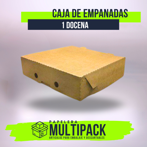CAJA EMPANADAS 1 DOCENA (X 50 UNIDADES) Caja de cartón corrugado para una docena de empanadas. Resistente, apilable y reciclable.
