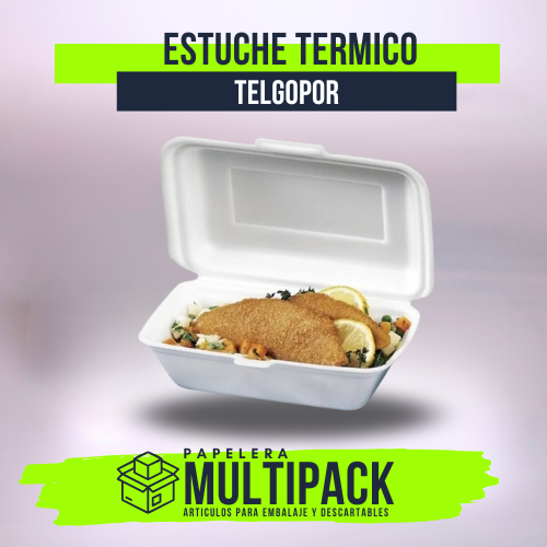 ESTUCHE TERMICO SIMPLE Estuche térmico de telgopor expandido con tapa bisagra 15x15x10, envase descartable para delivery y comidas para llevar.